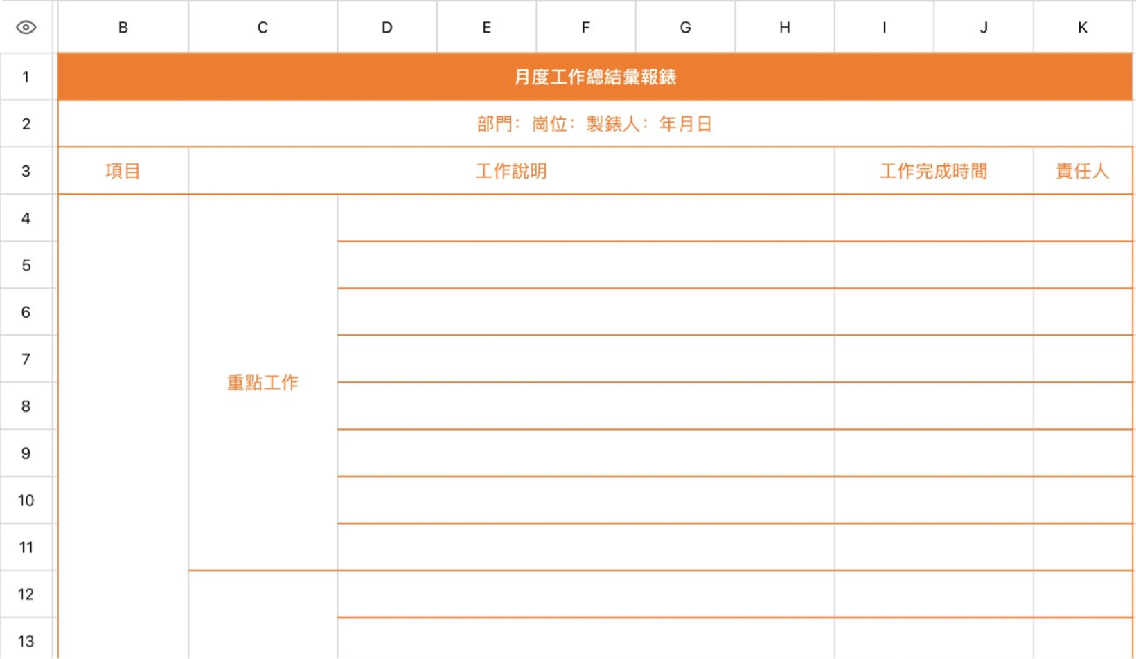 月度工作总结汇总表