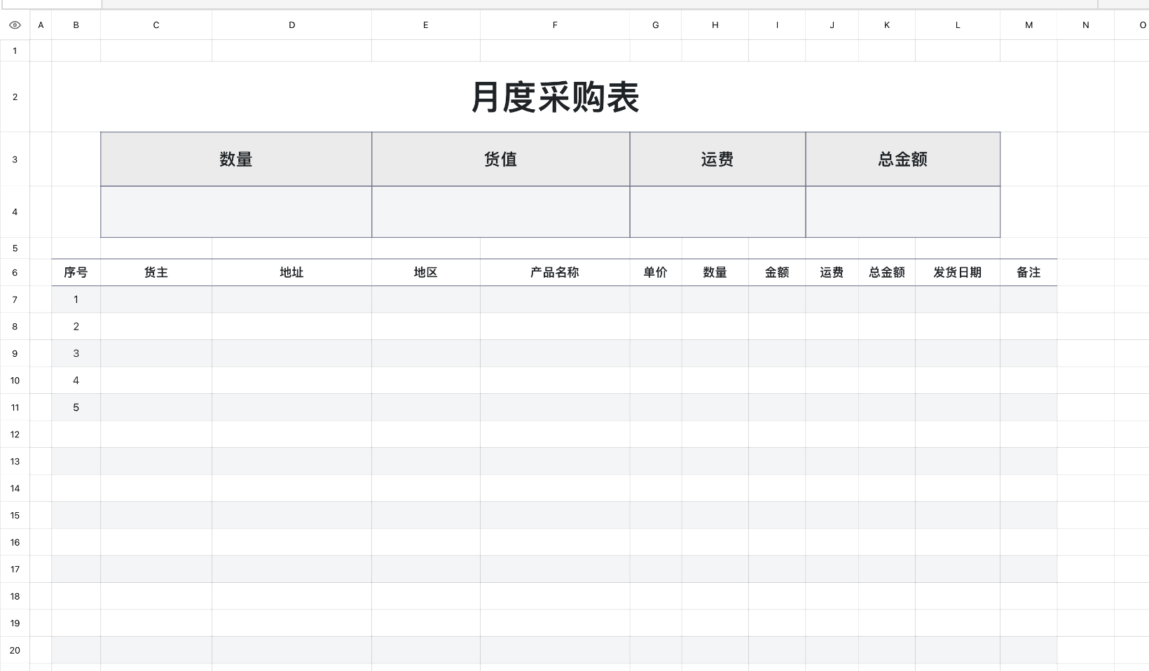 月度采购表