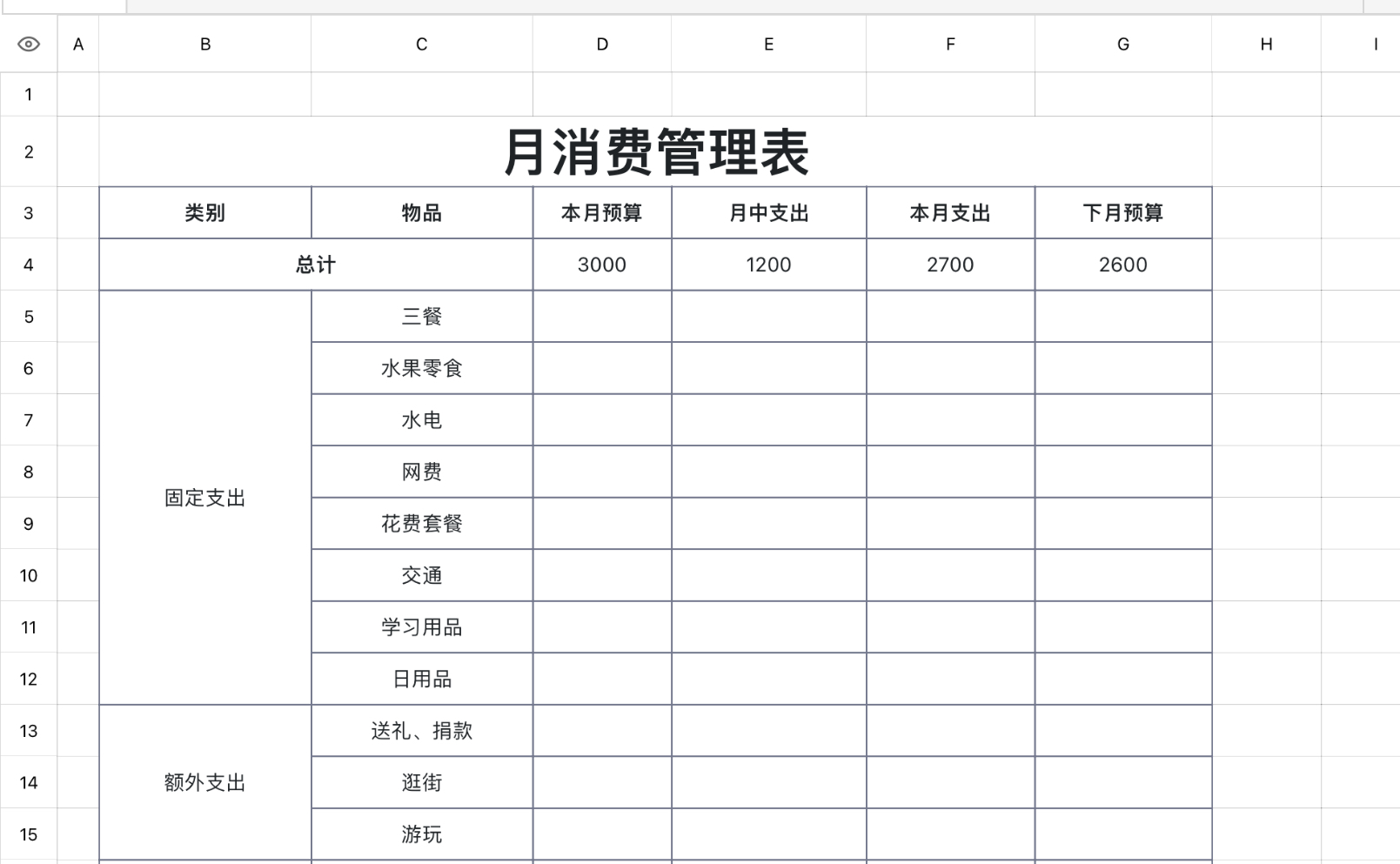 月消费管理表