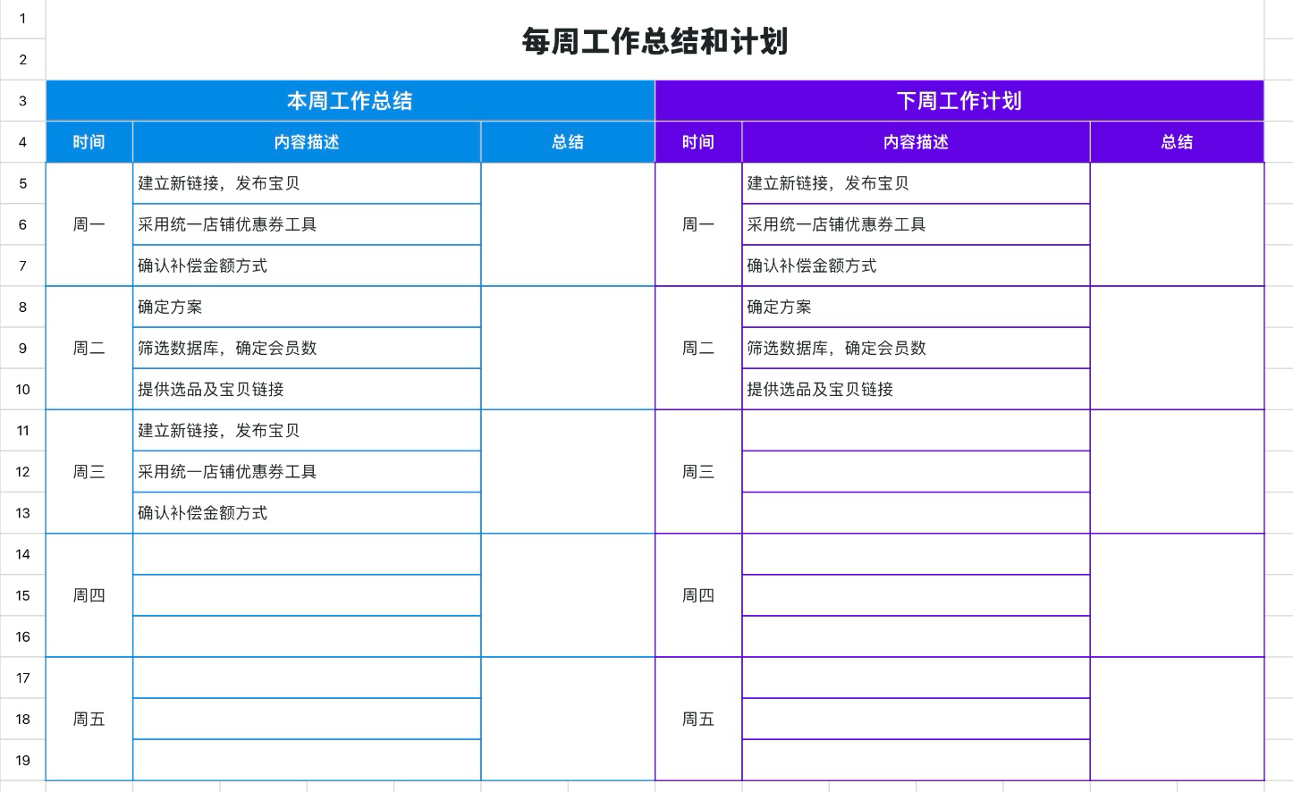 每周工作总结和计划