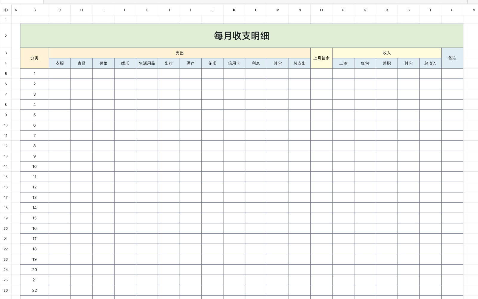 每月支出明细
