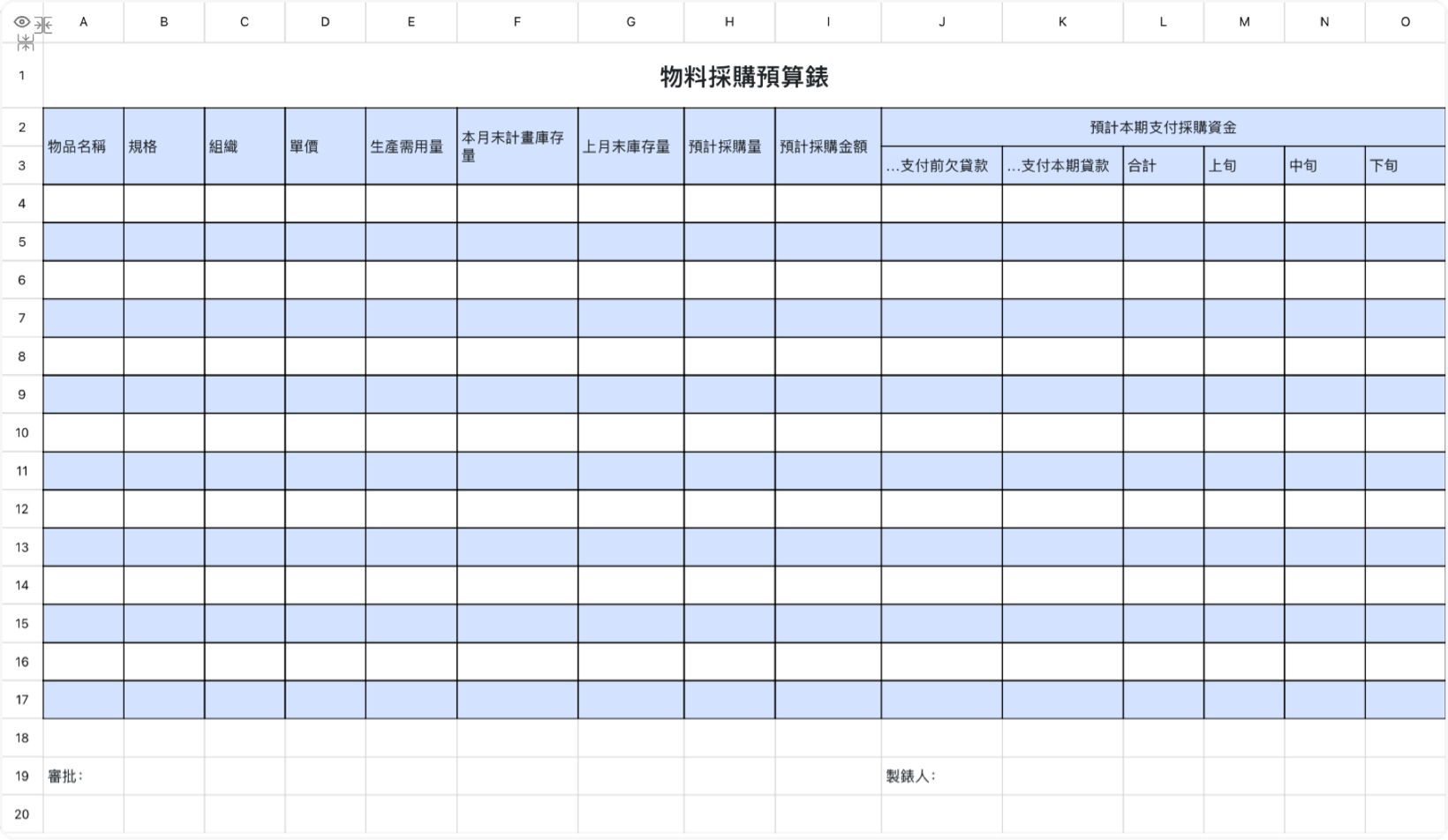 物料採購預算錶