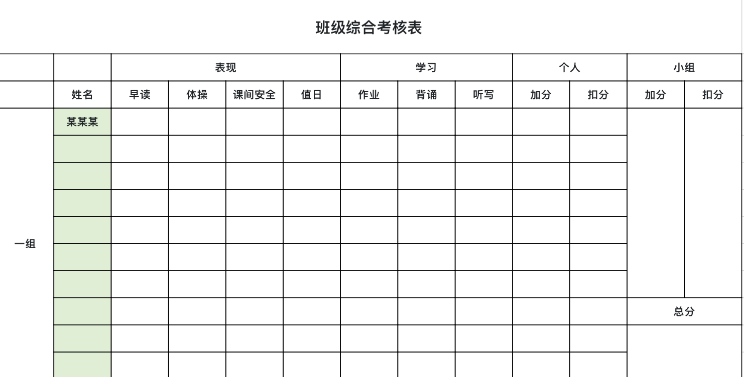 班级综合考核表
