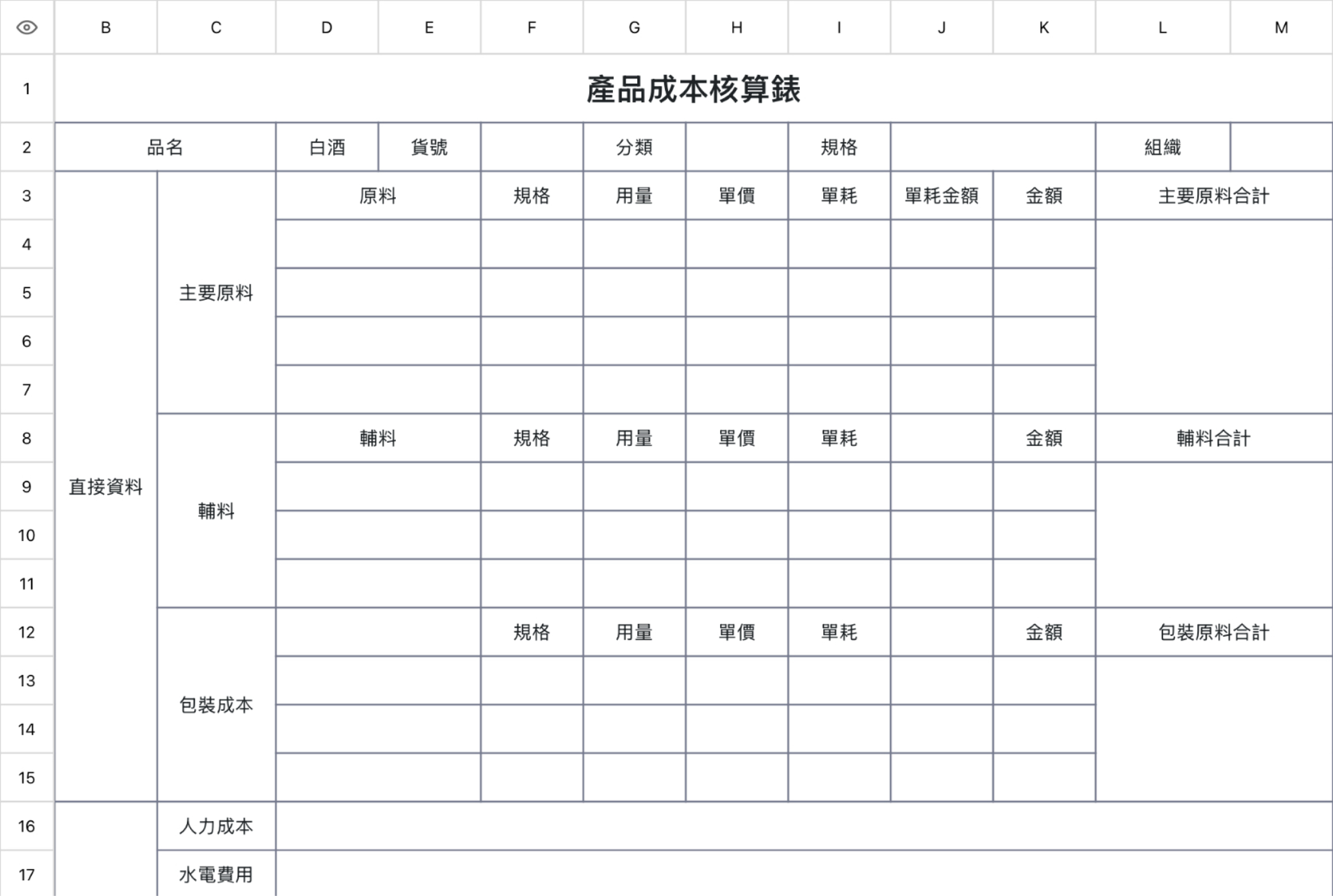 产品成本核算表