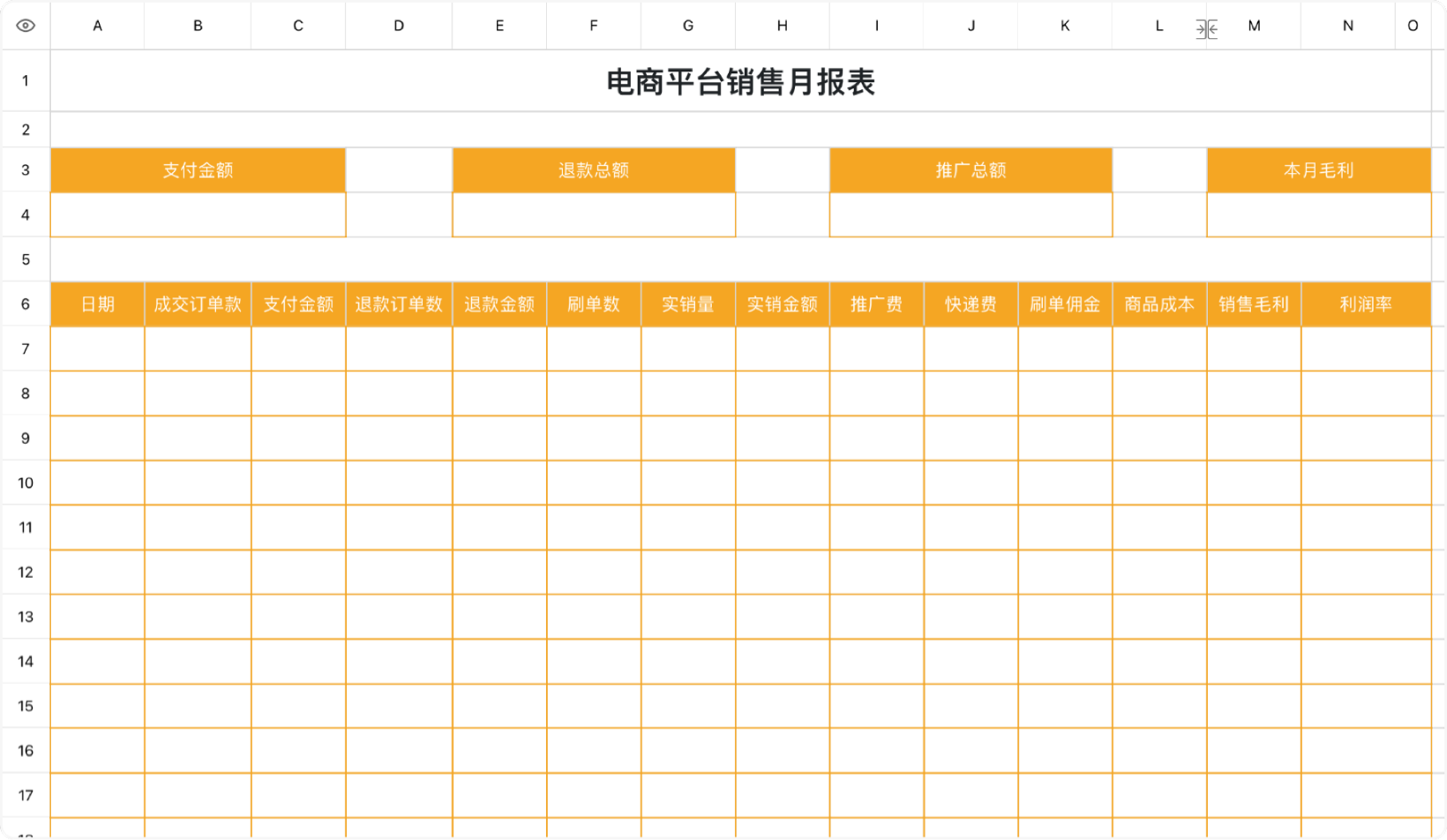 电商平台销售月报表