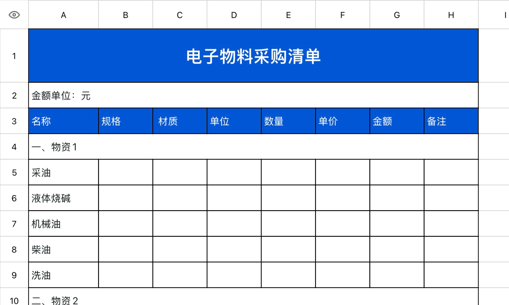 电子物料采购清单