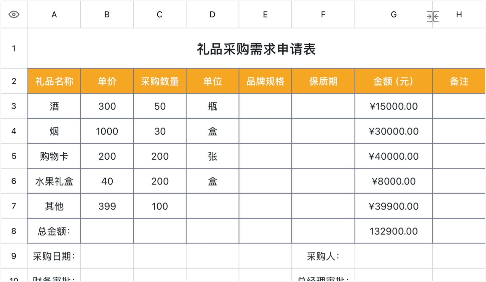 礼品采购需求表