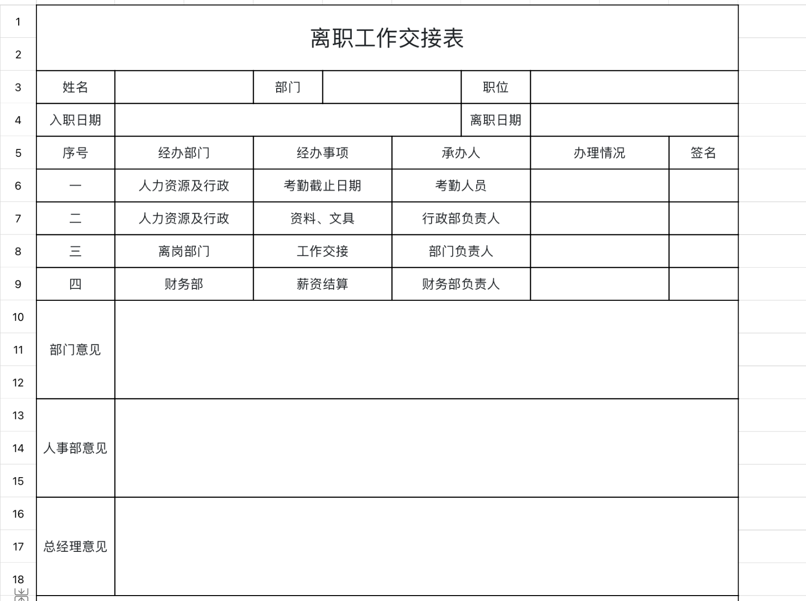 离职工作交接表