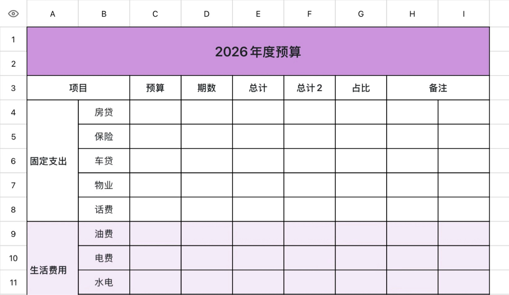 简洁2026年度预算