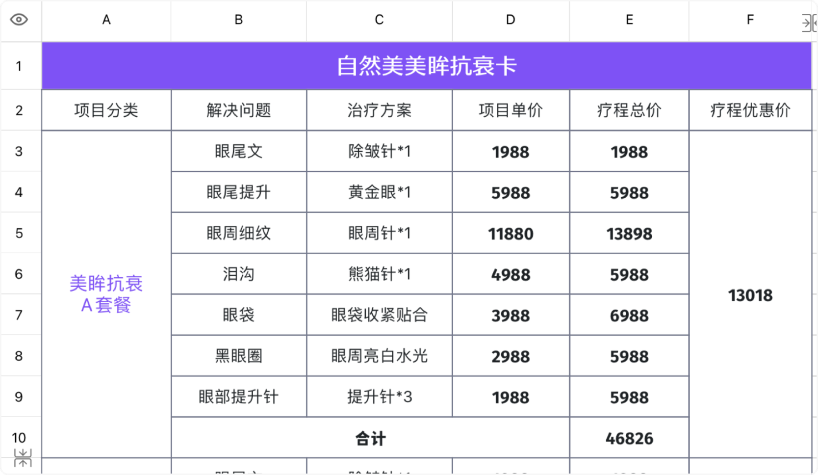 美眸抗衰卡报价
