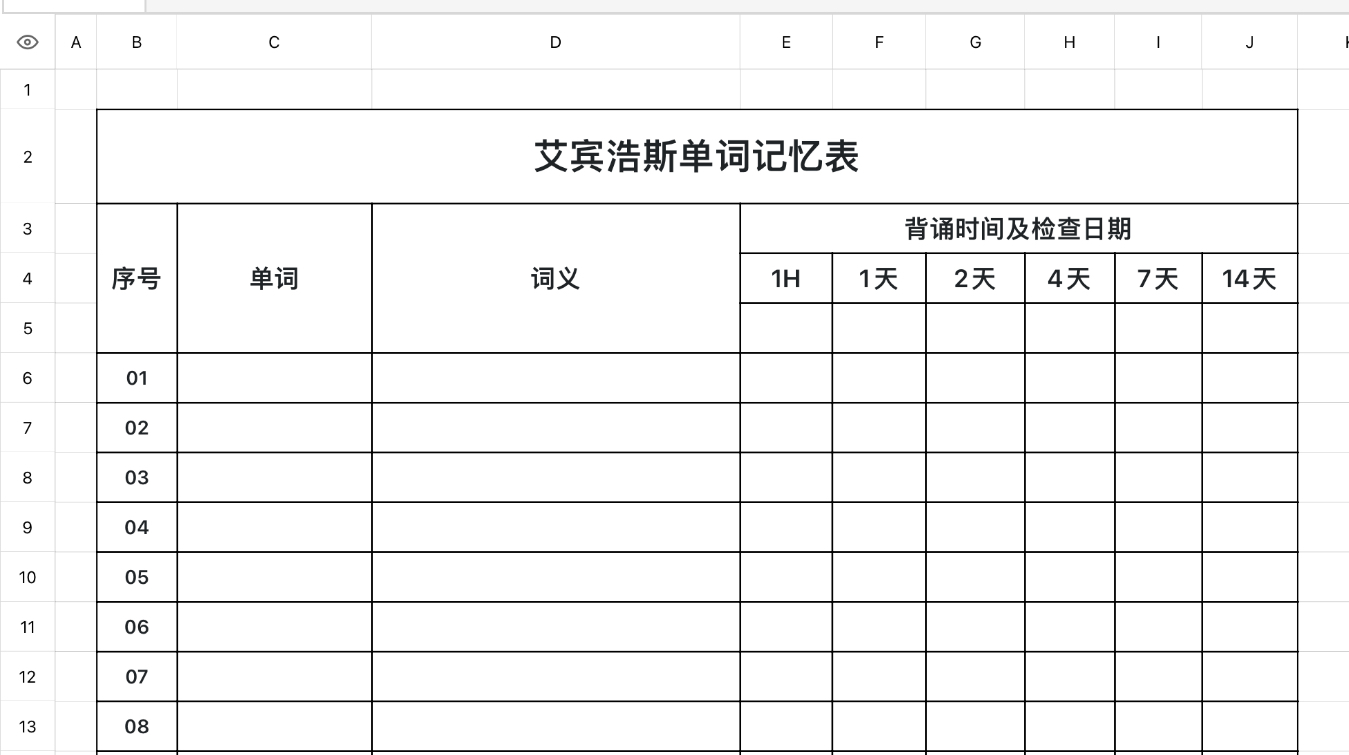 艾宾浩斯单词记忆表