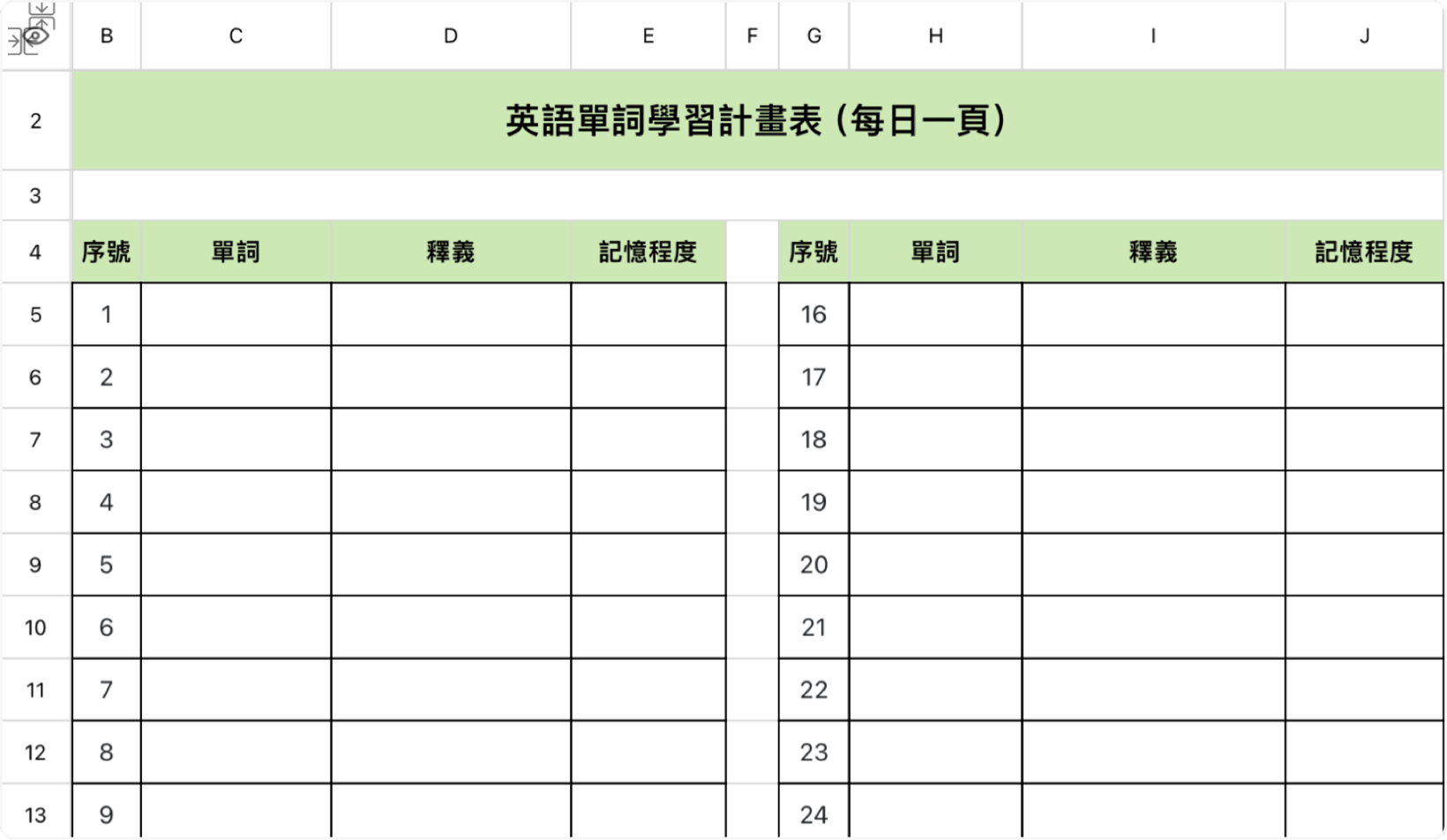 英语单词学习表