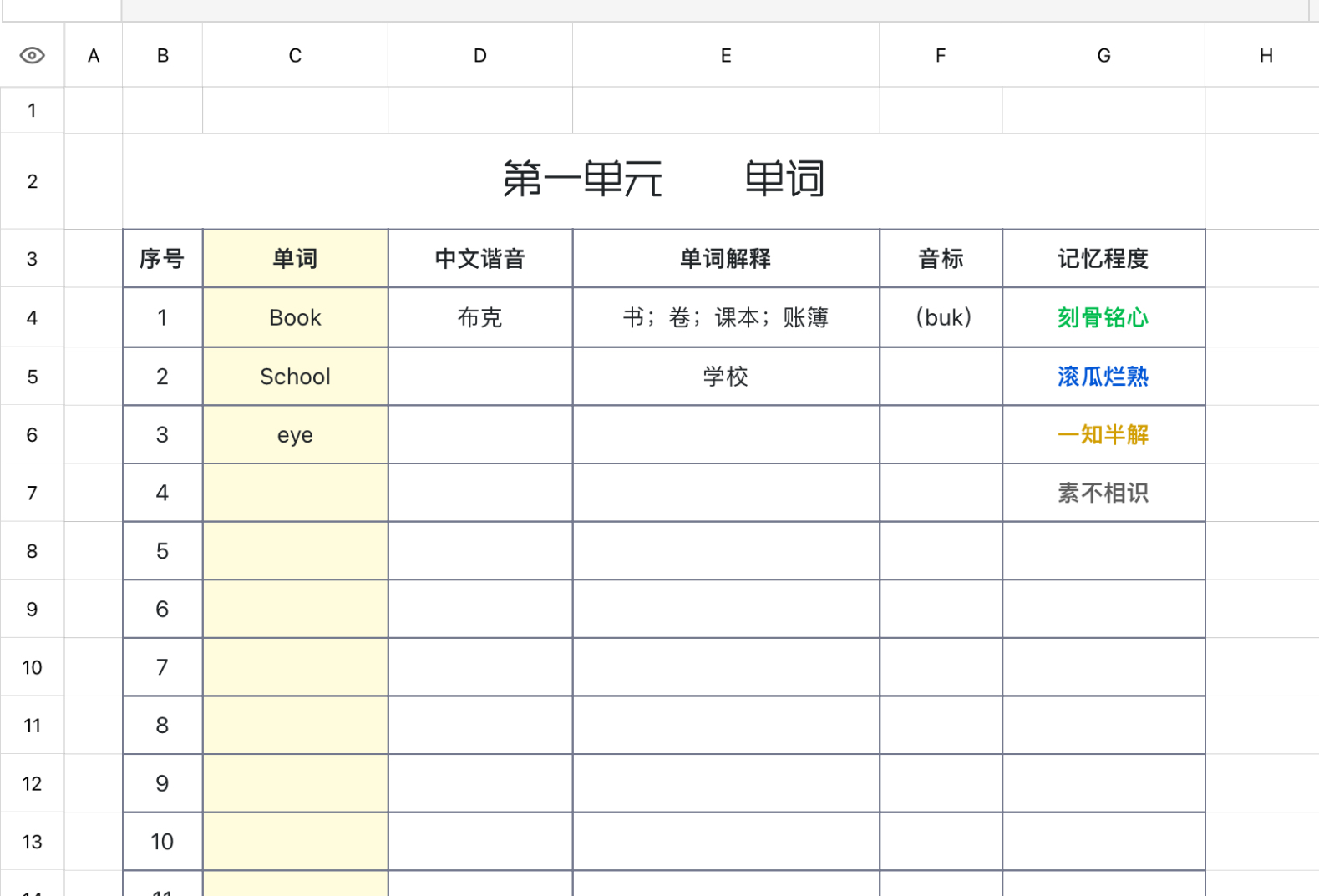 英语单词记忆表