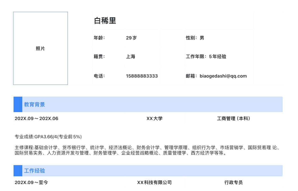 蓝色行政模版