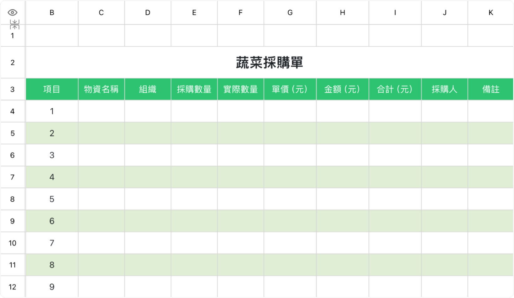 蔬菜採購單