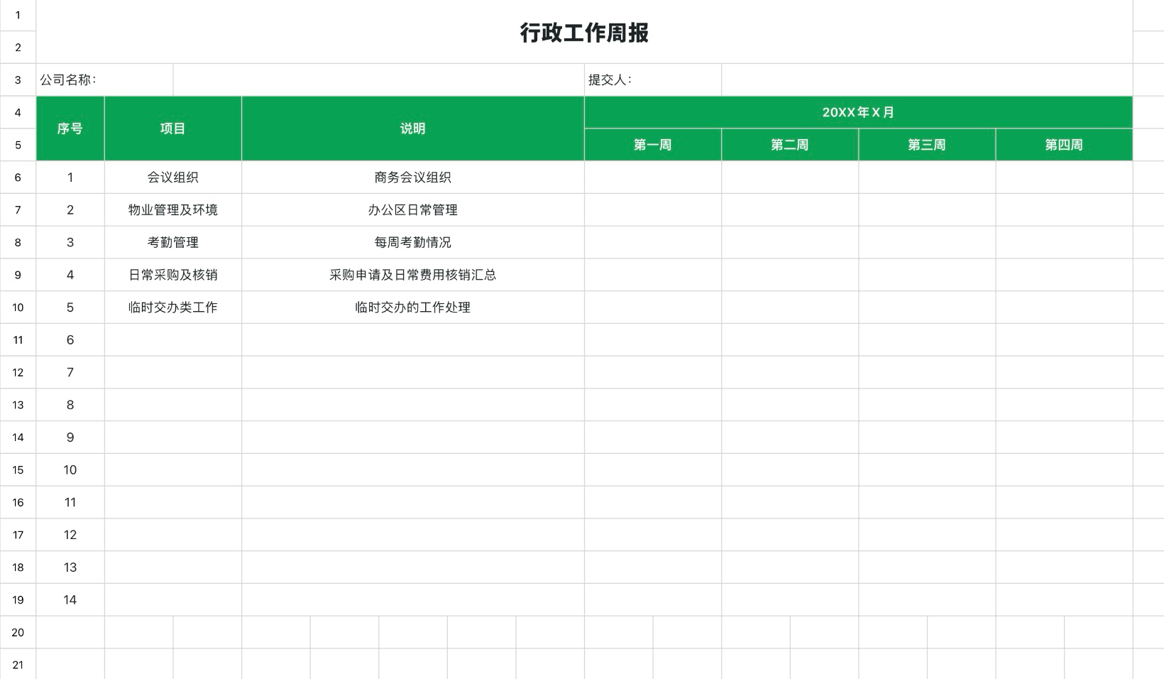 行政工作周报