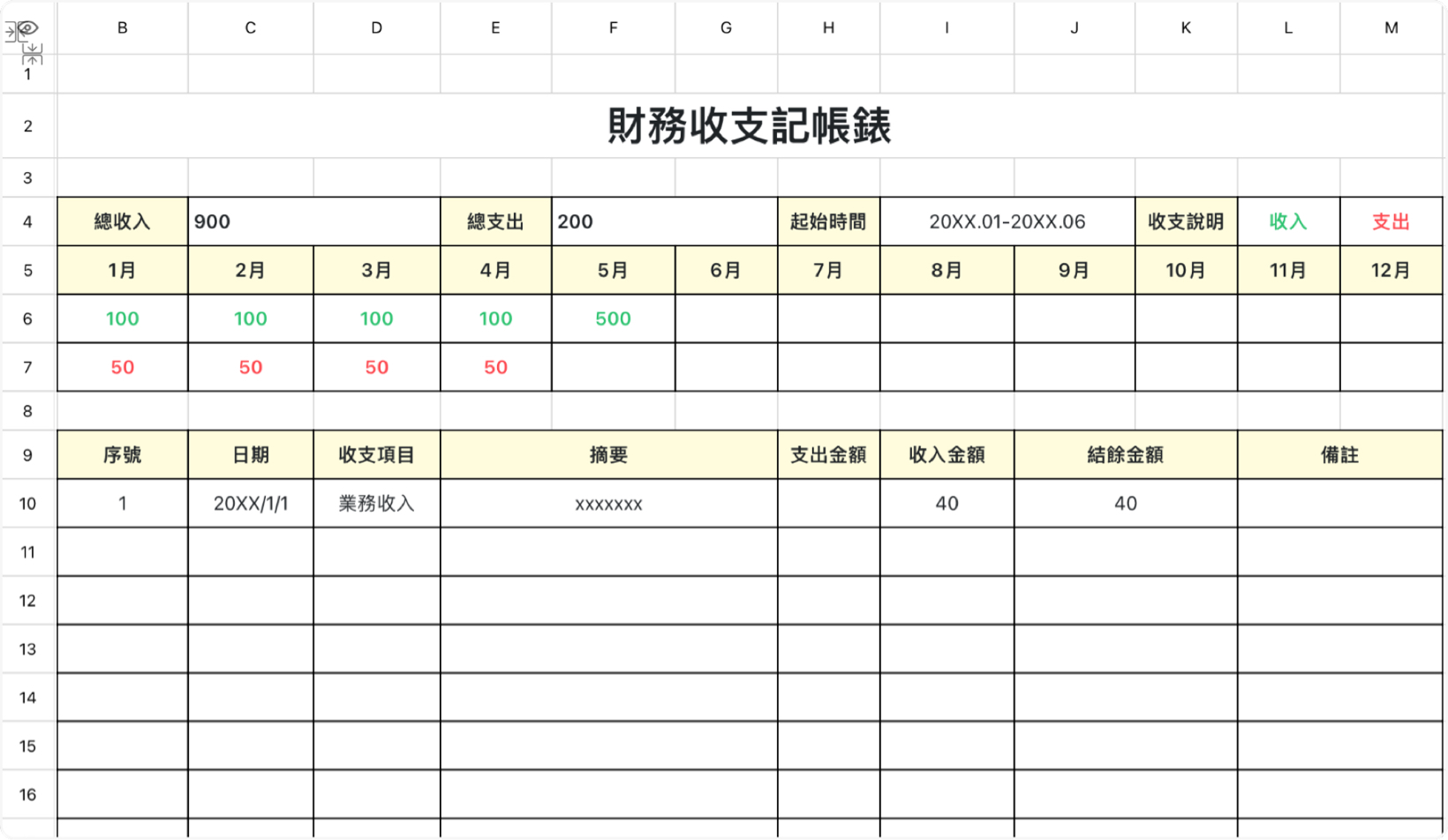 财务收支记账表