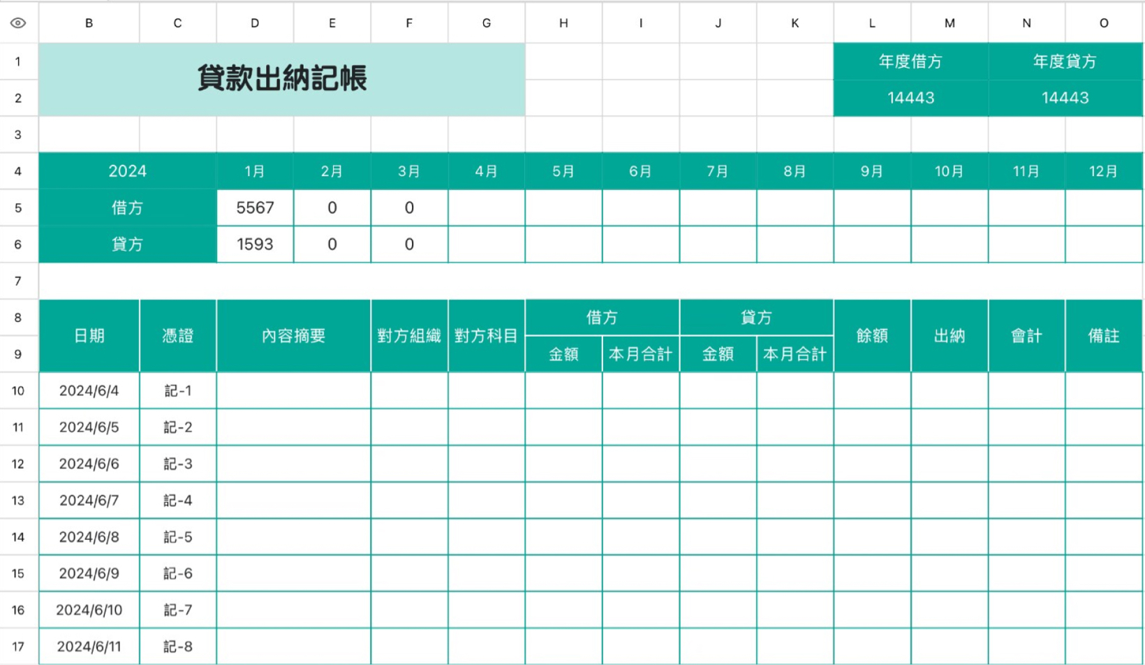 贷款出纳记账