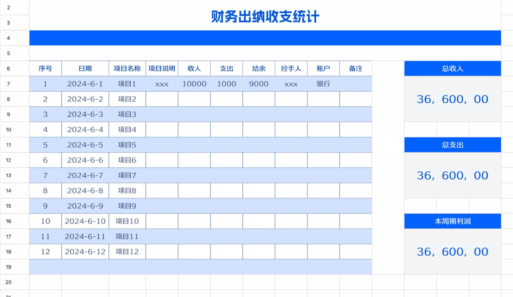 财务出纳收支统计