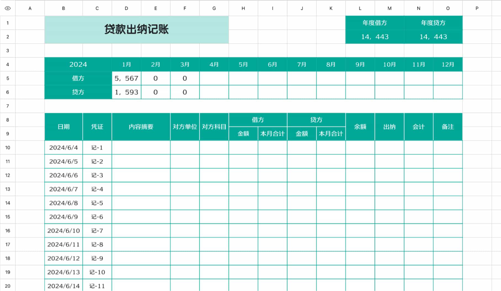 贷款出纳记账