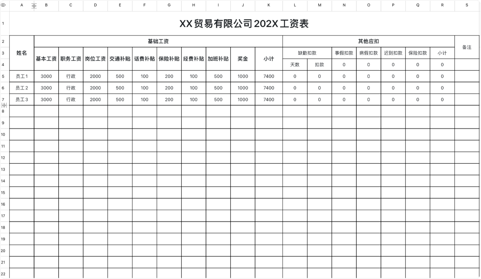 贸易公司工资表