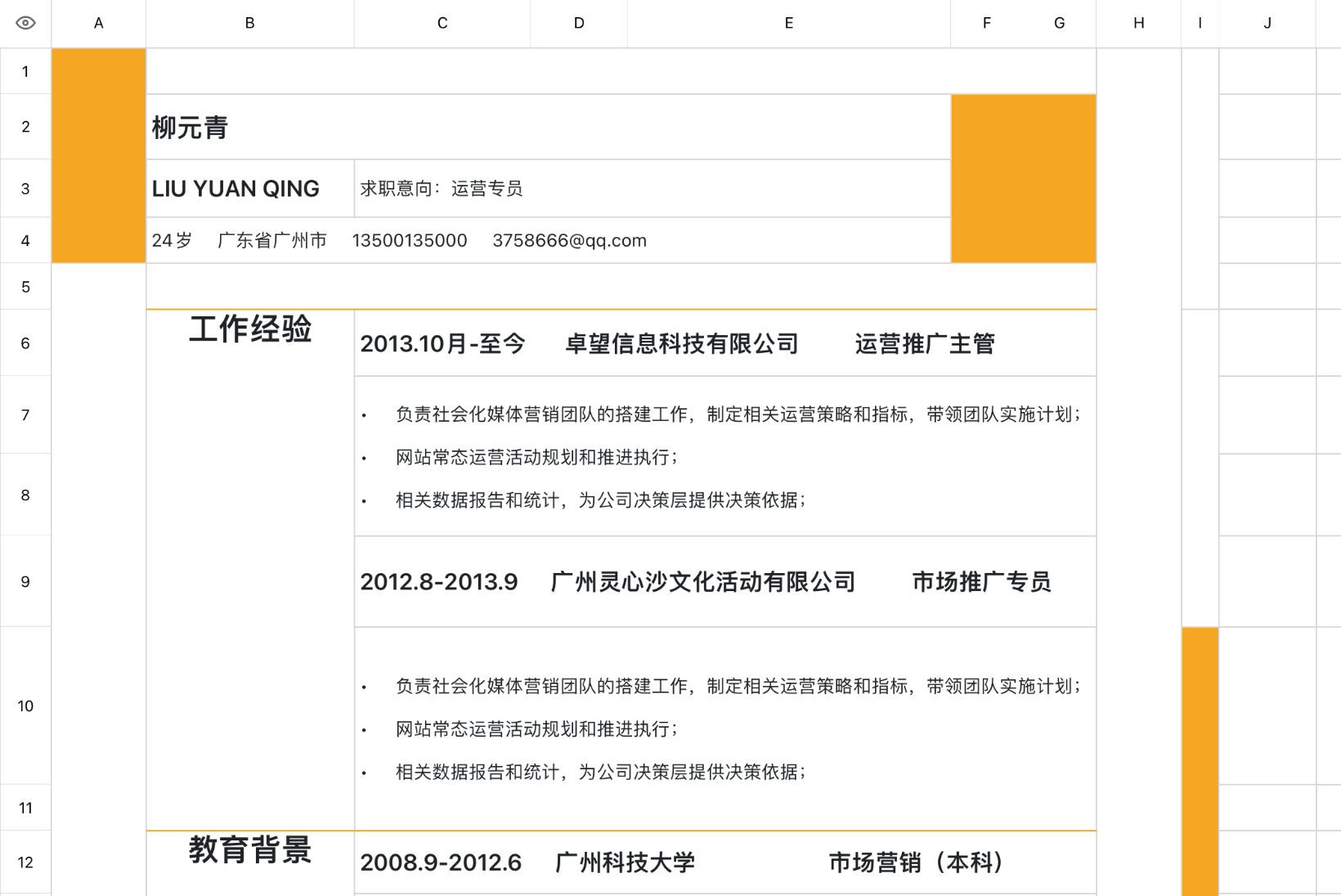 运营人员通用简历