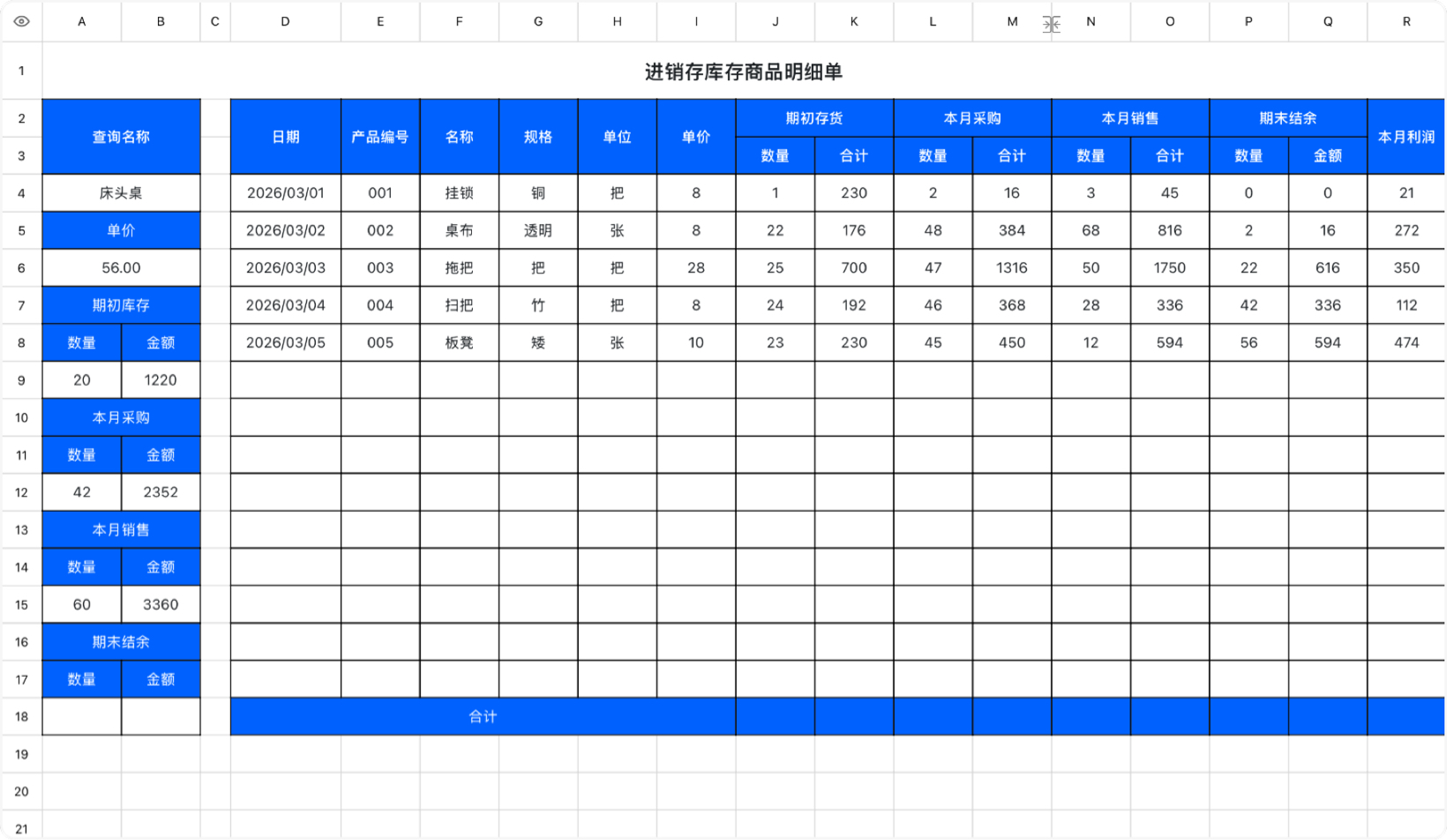 进销存库存商品明细账
