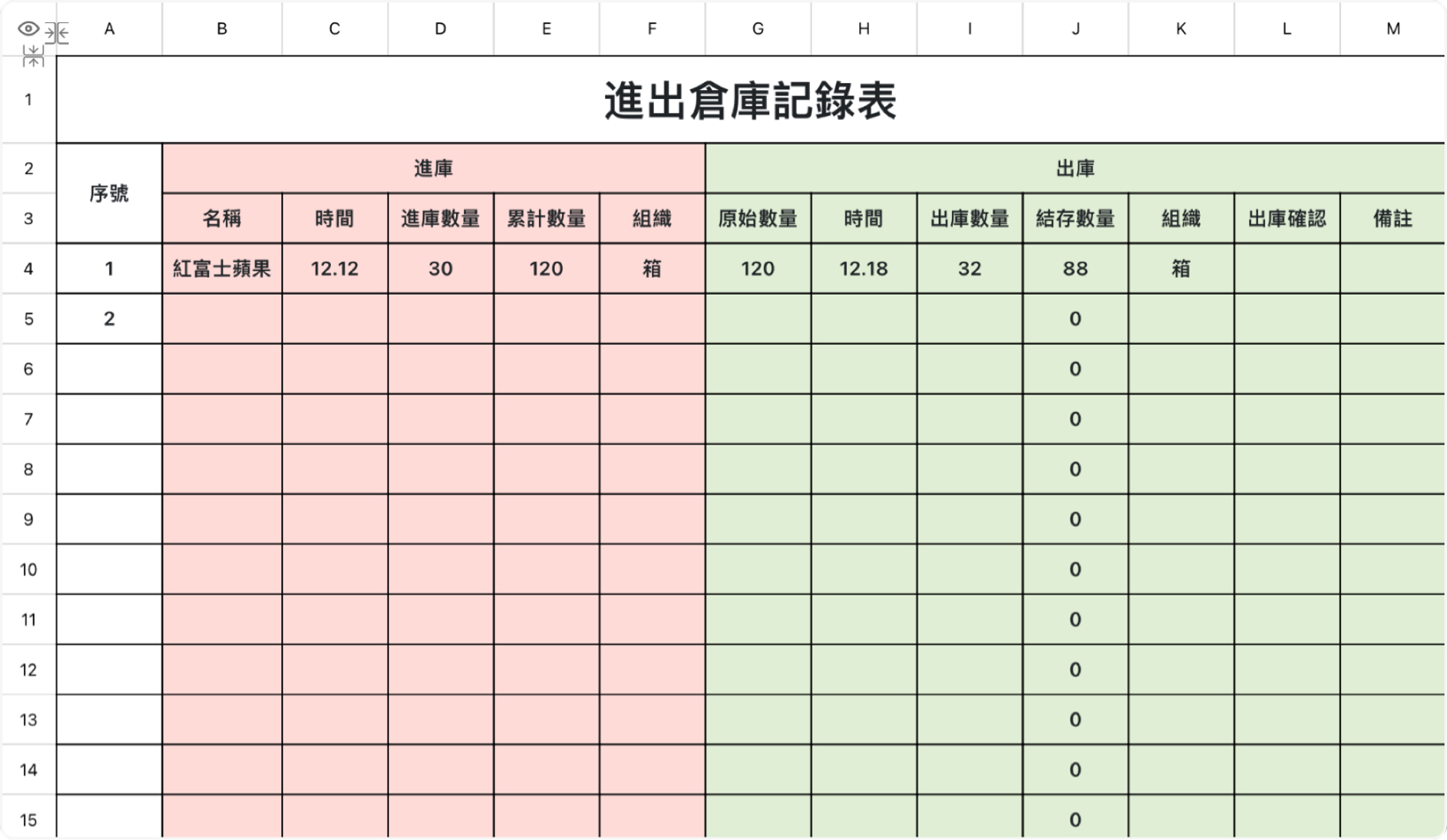 進出倉庫記錄表（自動統計）
