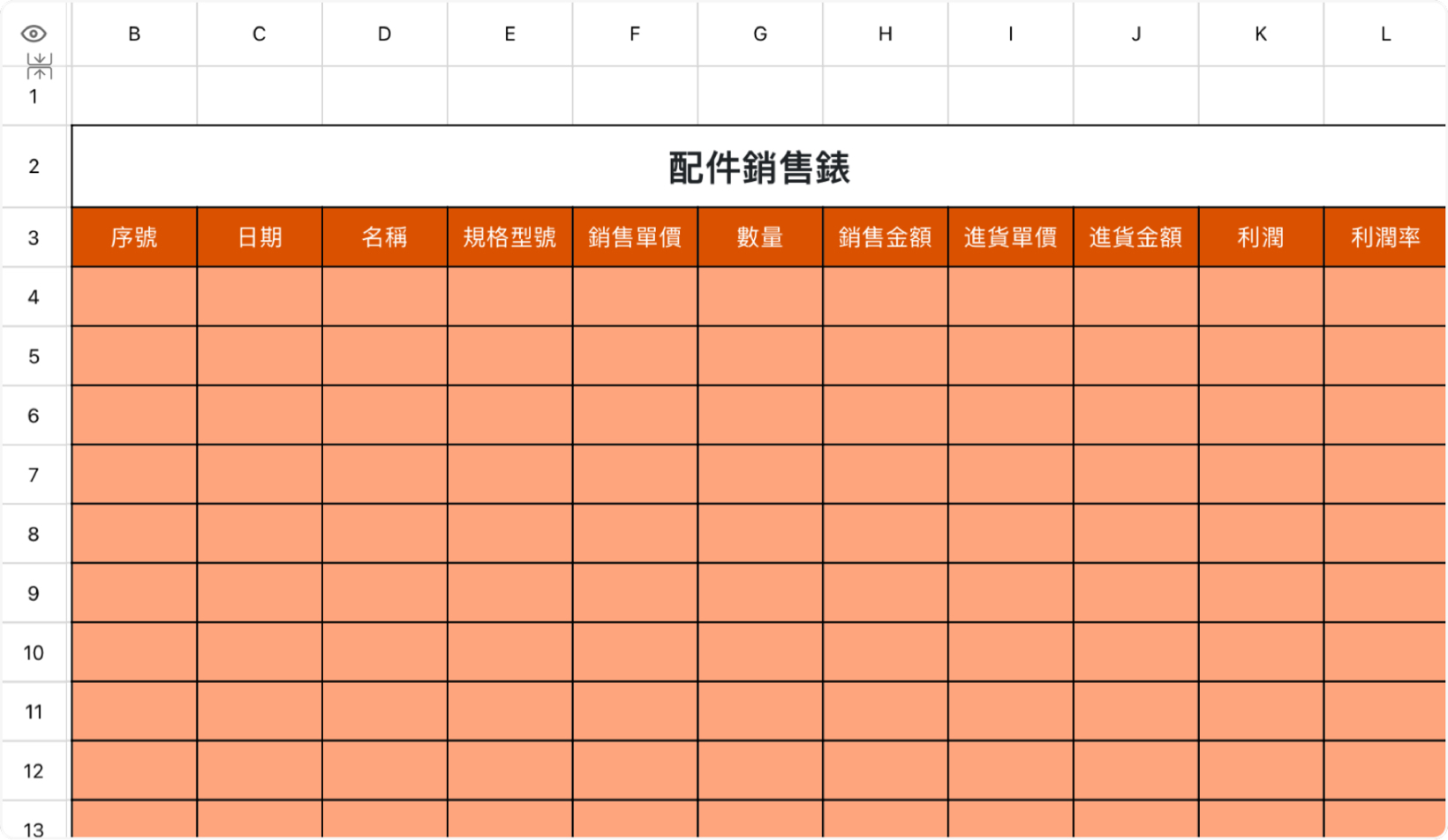 配件銷售錶