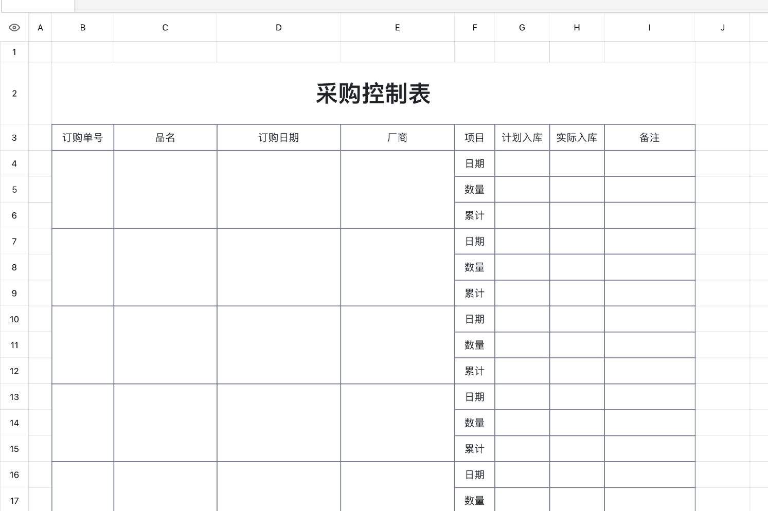 采购控制表