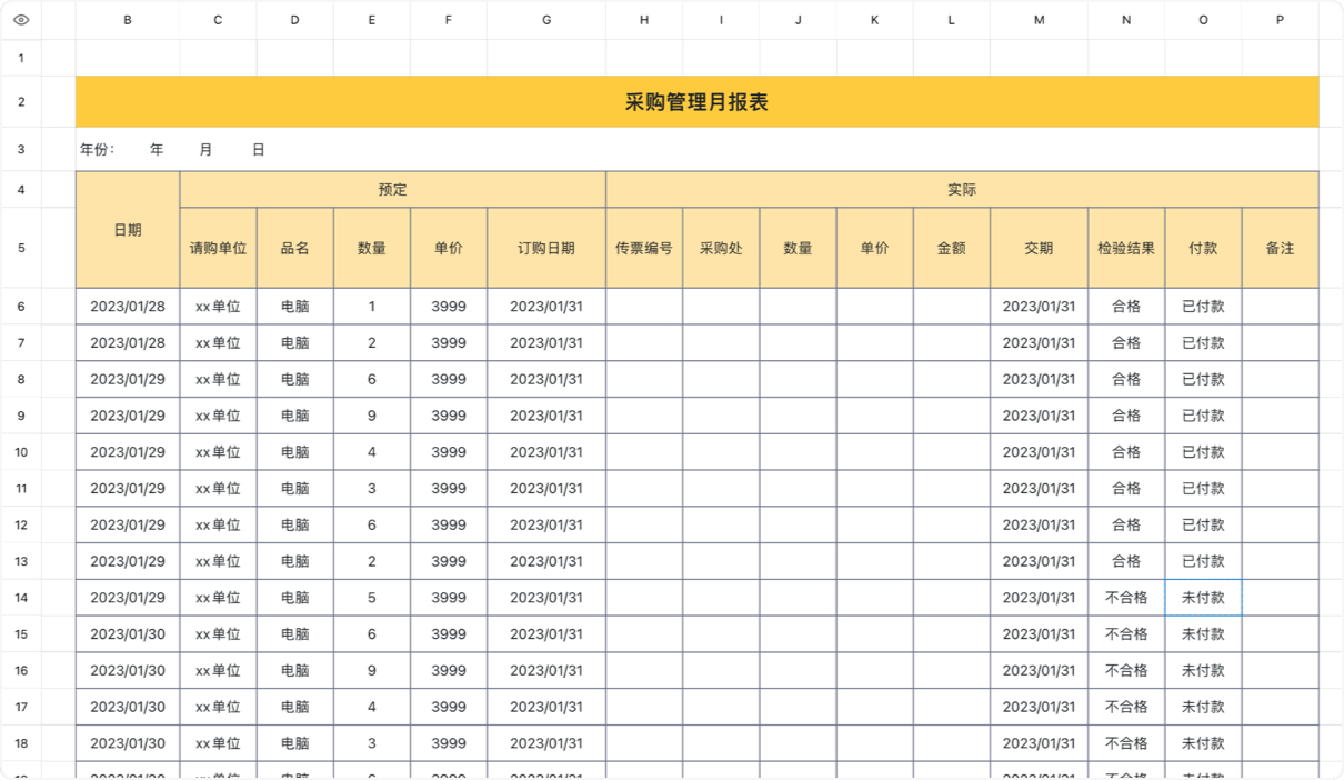 采购管理月报表