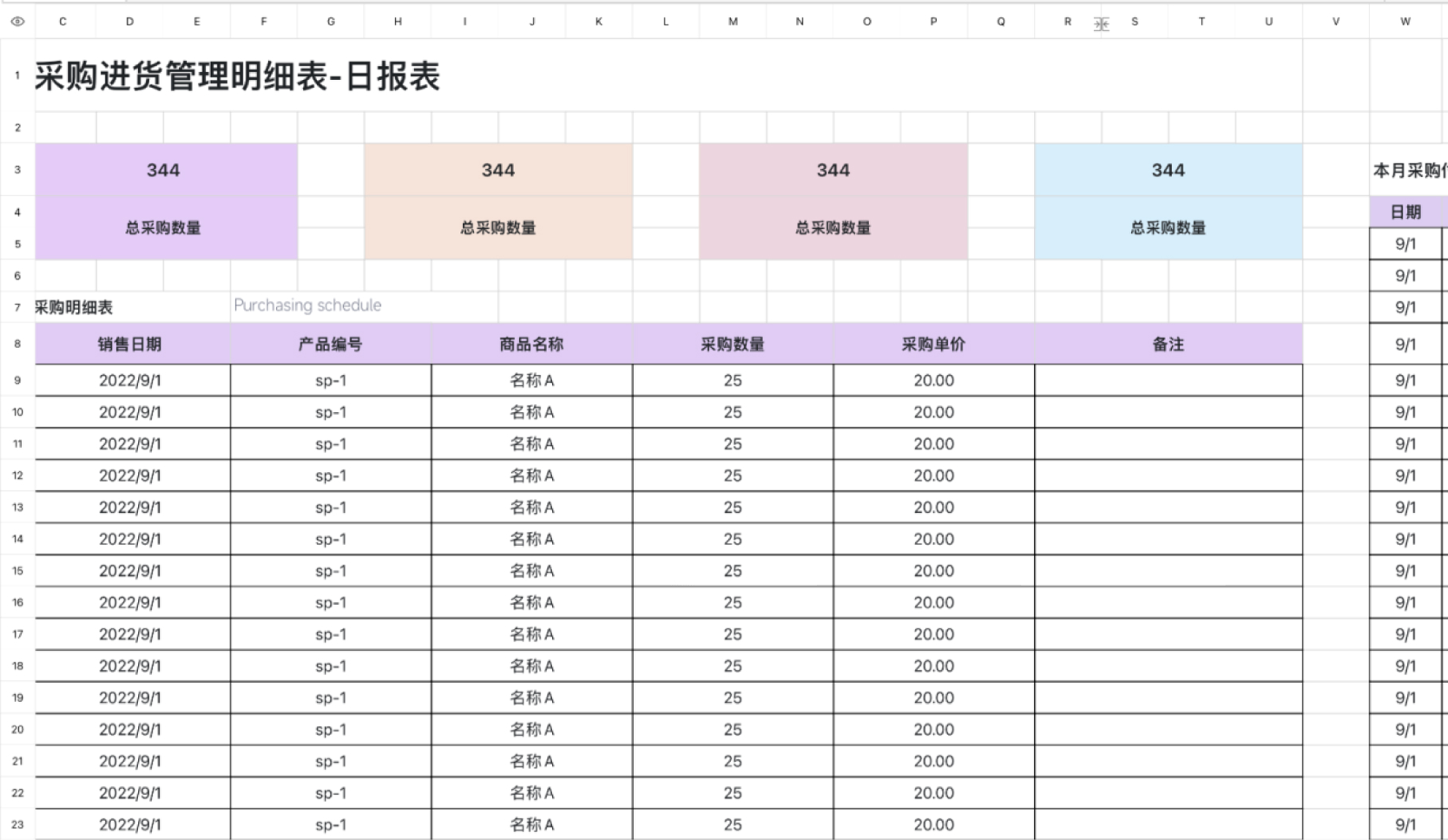 采购进货管理表