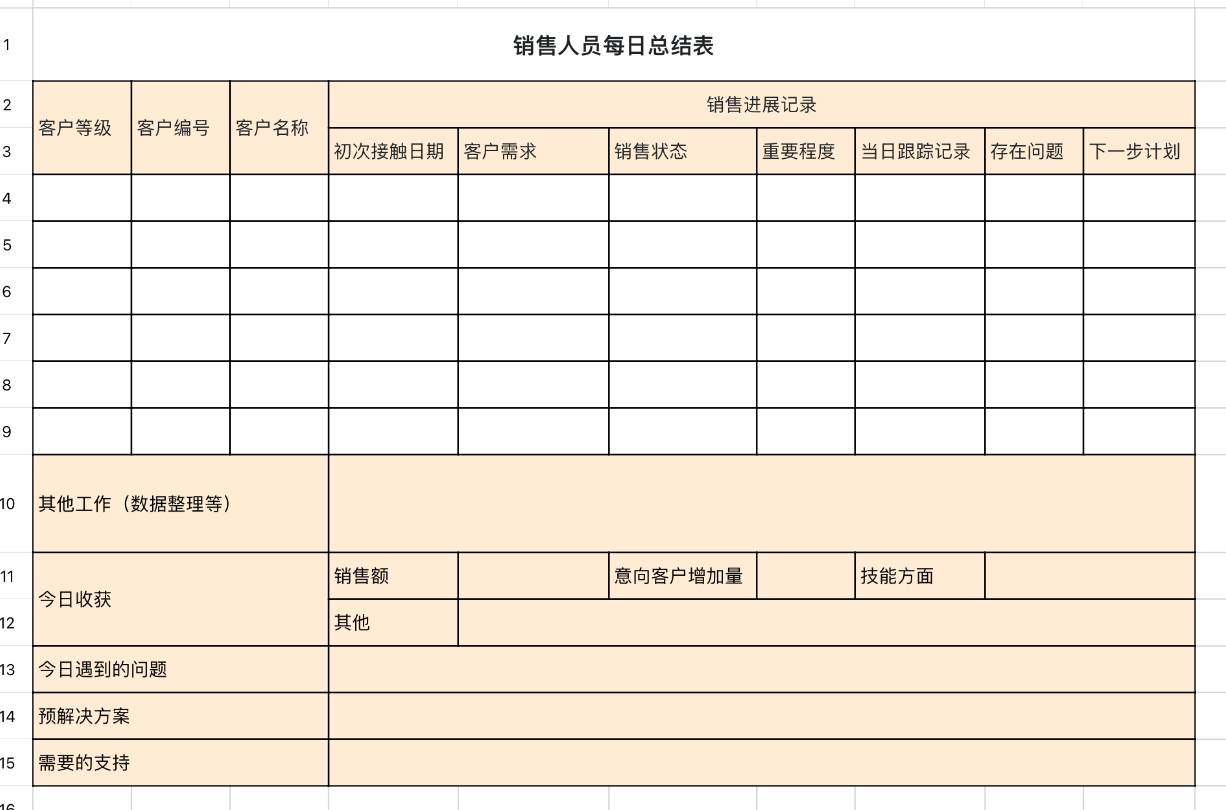 销售人员每日总结表