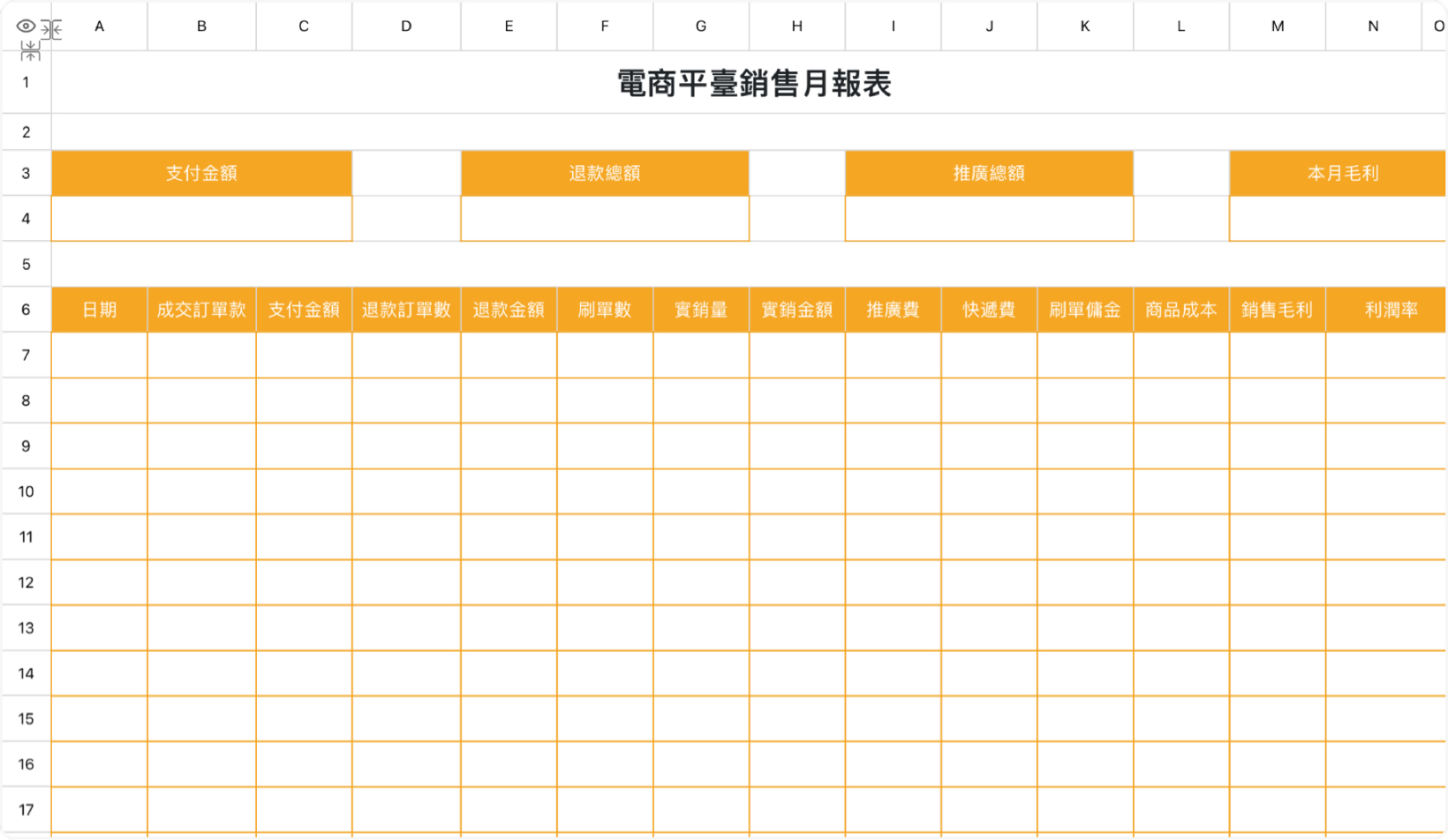 电商平台销售月报表