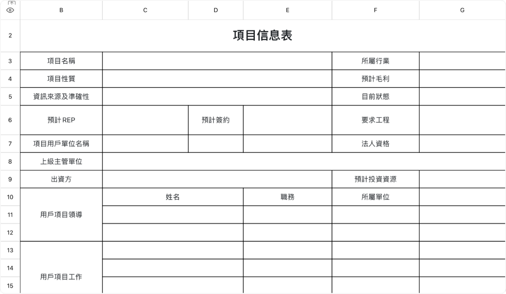 項目信息表