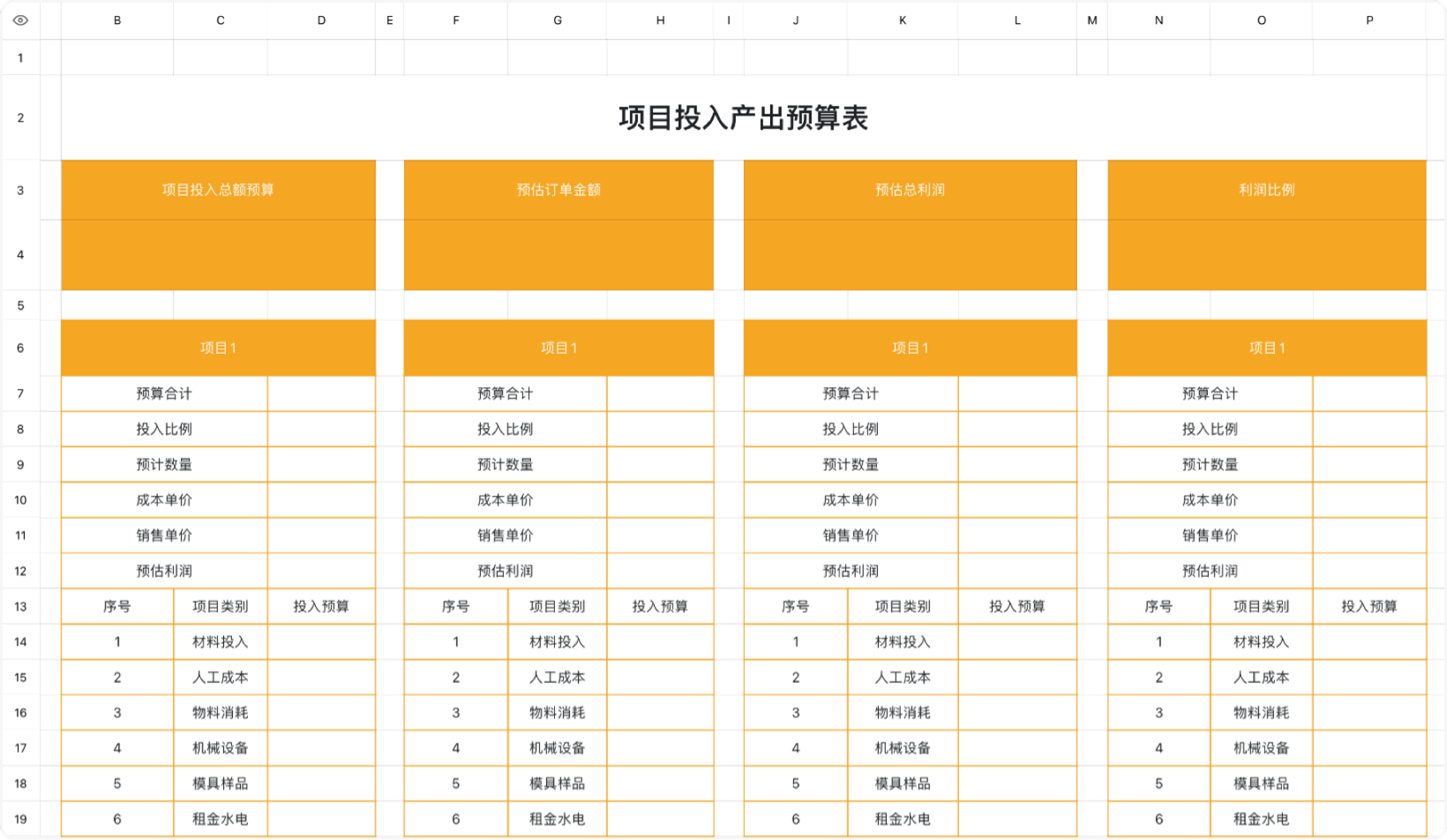 项目投入产出预算表
