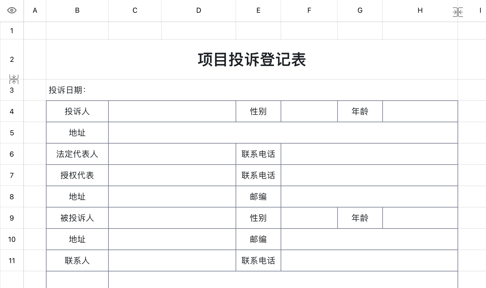 项目投诉登记表