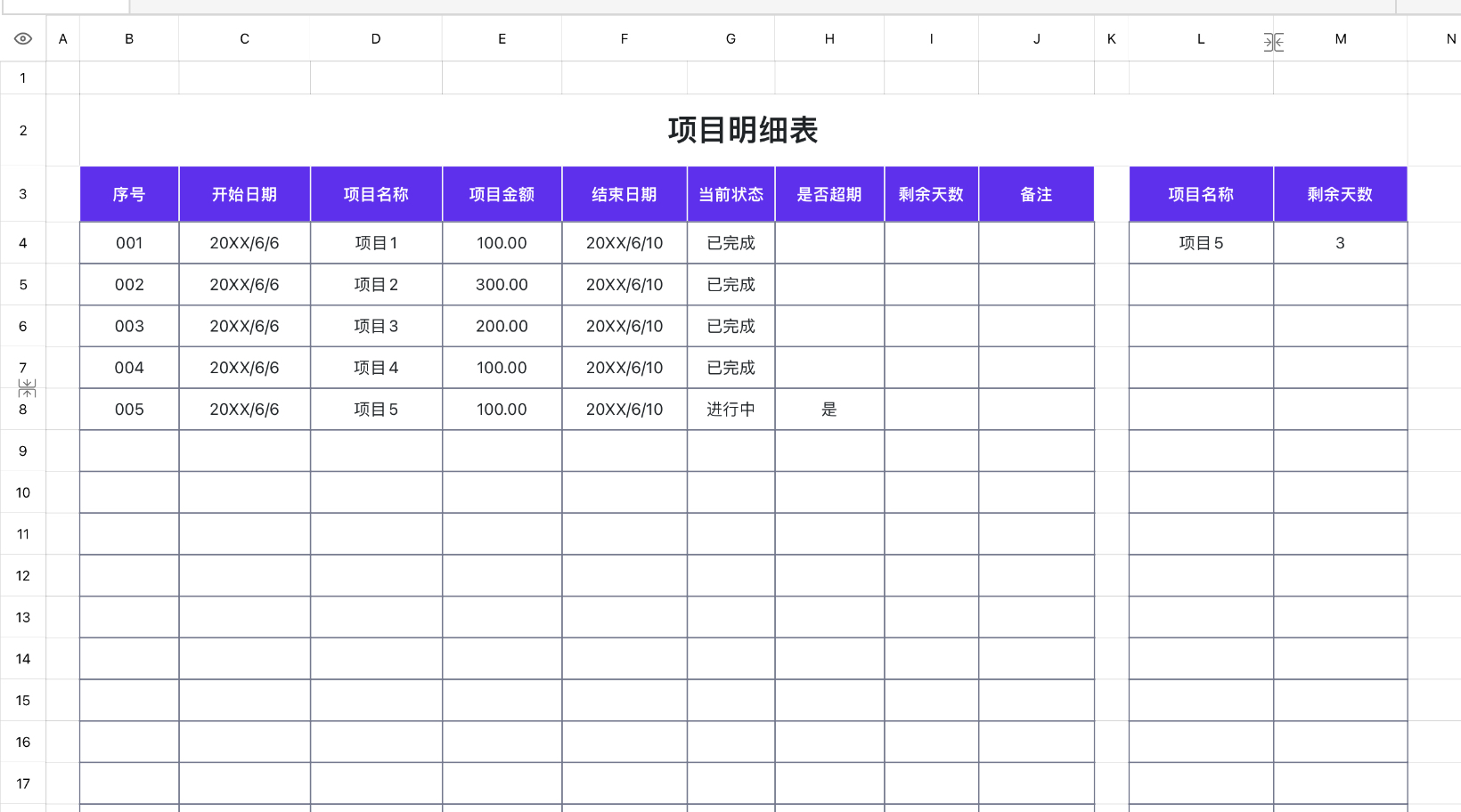 项目明细表