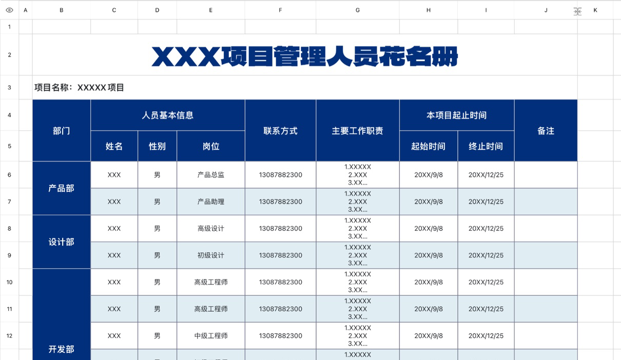 项目管理人员花名册