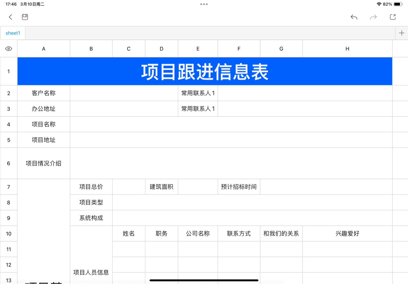 项目跟进信息表