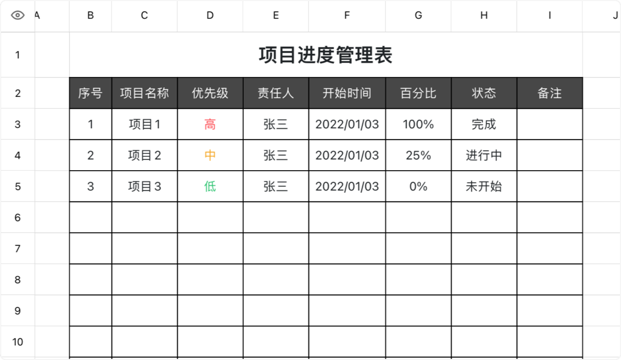 项目进度管理表