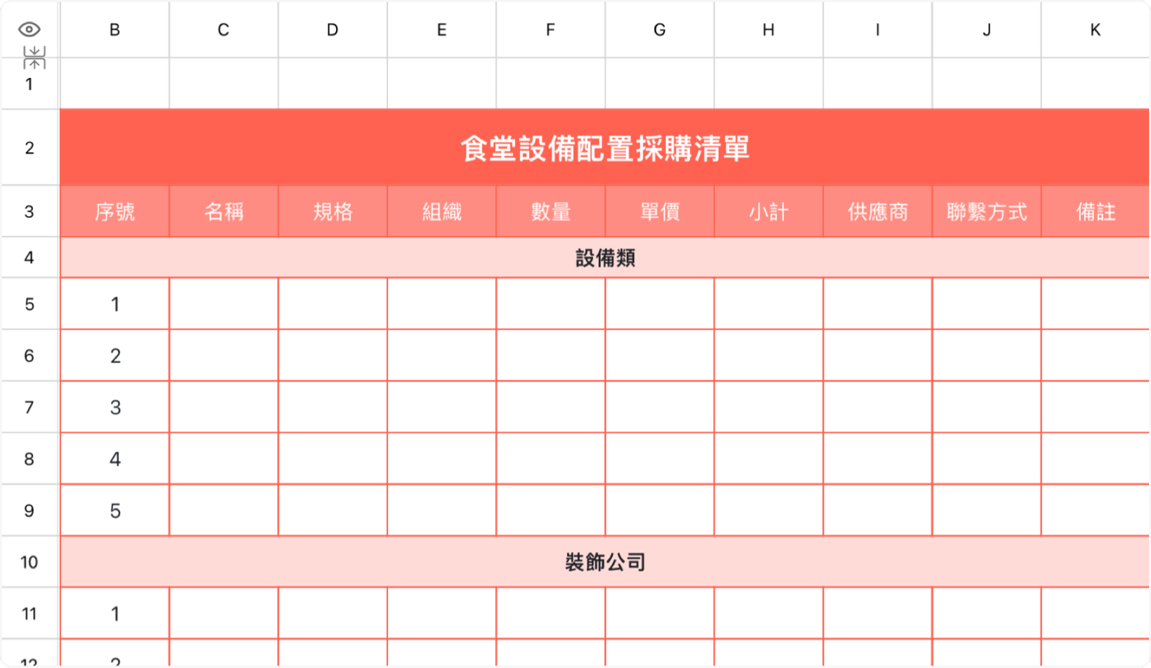 食堂设备配置采购清单